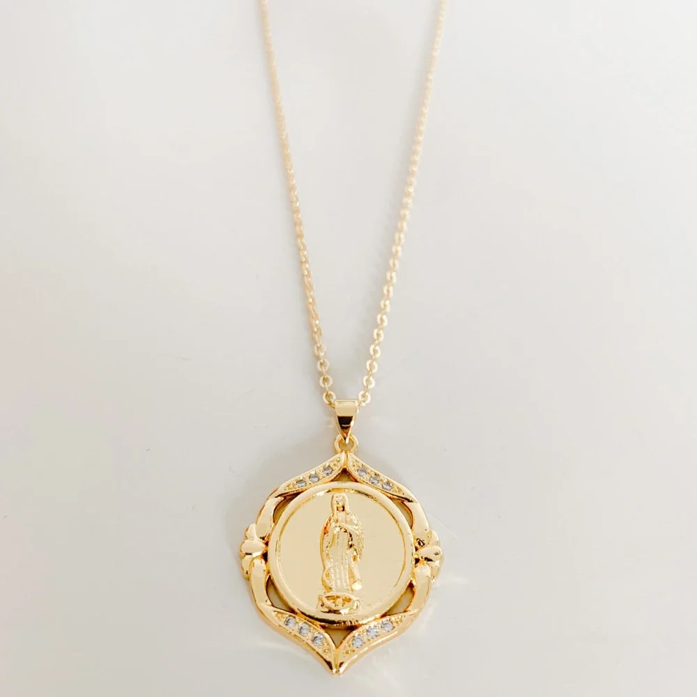 Virgin Mary Medallion Necklace | 14k Gold Filled - Picture 4 of 10